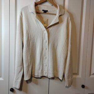 Eddie Bauer Women's Ivory Long Sleeve Side Rib Cardigan Sweater Size XL